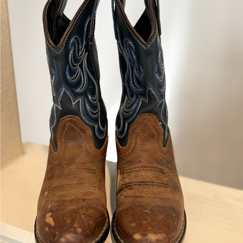 Cody James Brown Blue Leather Cowboy Boots Youth Size 1Y - Picture 6 of 9